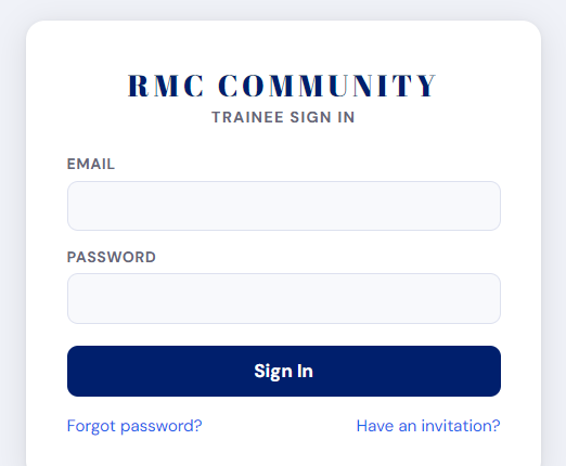 rmc Community trainee sign-in screen
